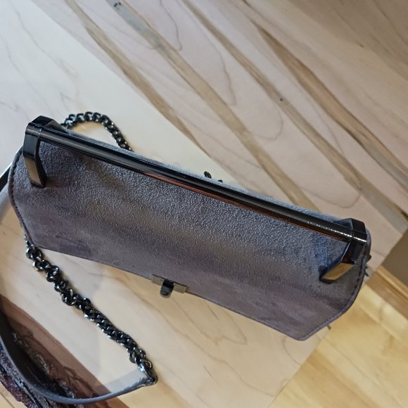 BOTKIER LENNOX Saffiano leather suede gunmetal crossbody bag chic - Picture 2 of 10